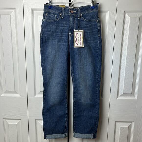 Signature by Levi Strauss Gold Mid Rise Slim Boyfriend Jeans Dark Blue 28 NWT - Picture 1 of 15
